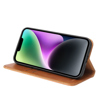 FIERRE SHANN Drop-proof Phone Cover for iPhone 14, Auto-absorbed Magnetic Closure PU Leather Phone Wallet Case