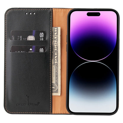 FIERRE SHANN for iPhone 14 Pro Max Cell Phone Case Stand Auto-absorbed Magnetic Closure Flip Wallet Cover PU Leather Phone Shell