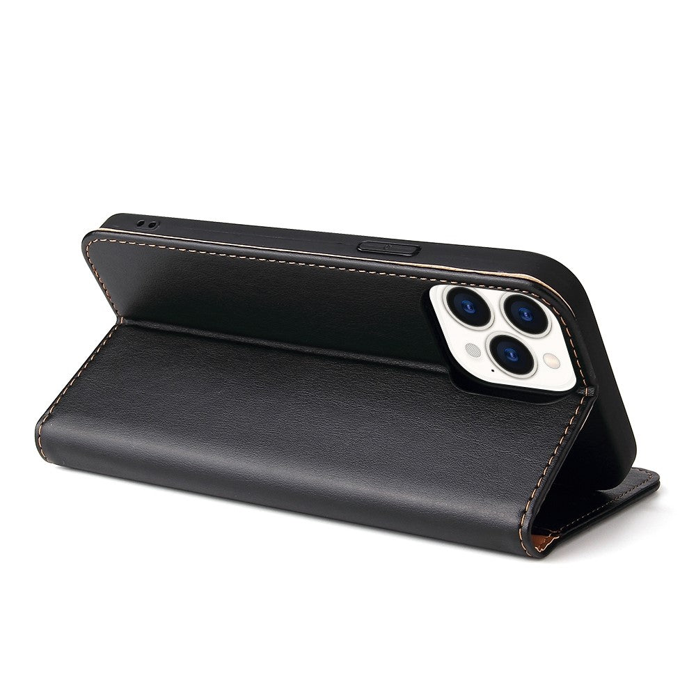 FIERRE SHANN for iPhone 14 Pro Max Cell Phone Case Stand Auto-absorbed Magnetic Closure Flip Wallet Cover PU Leather Phone Shell