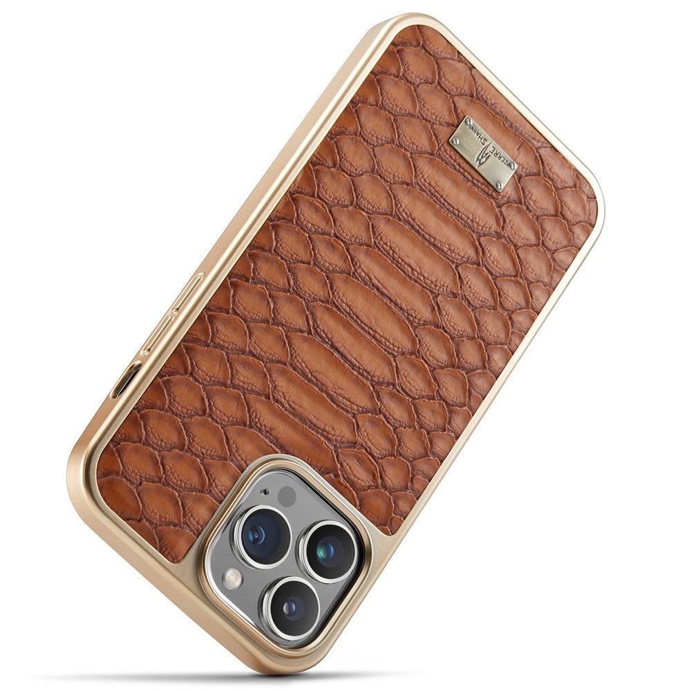 FIERRE SHANN For iPhone 14 Pro Max Python Texture PU Leather Coated TPU Phone Back Case Electroplated Protective Cover