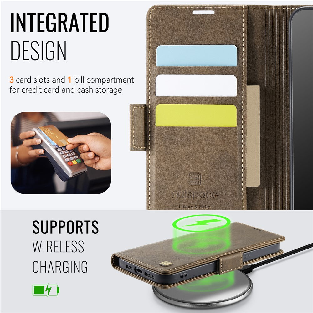 AUTSPACE For iPhone 17e / 16e Case  A11 RFID Blocking Retro Leather Cell Phone Wallet Cover