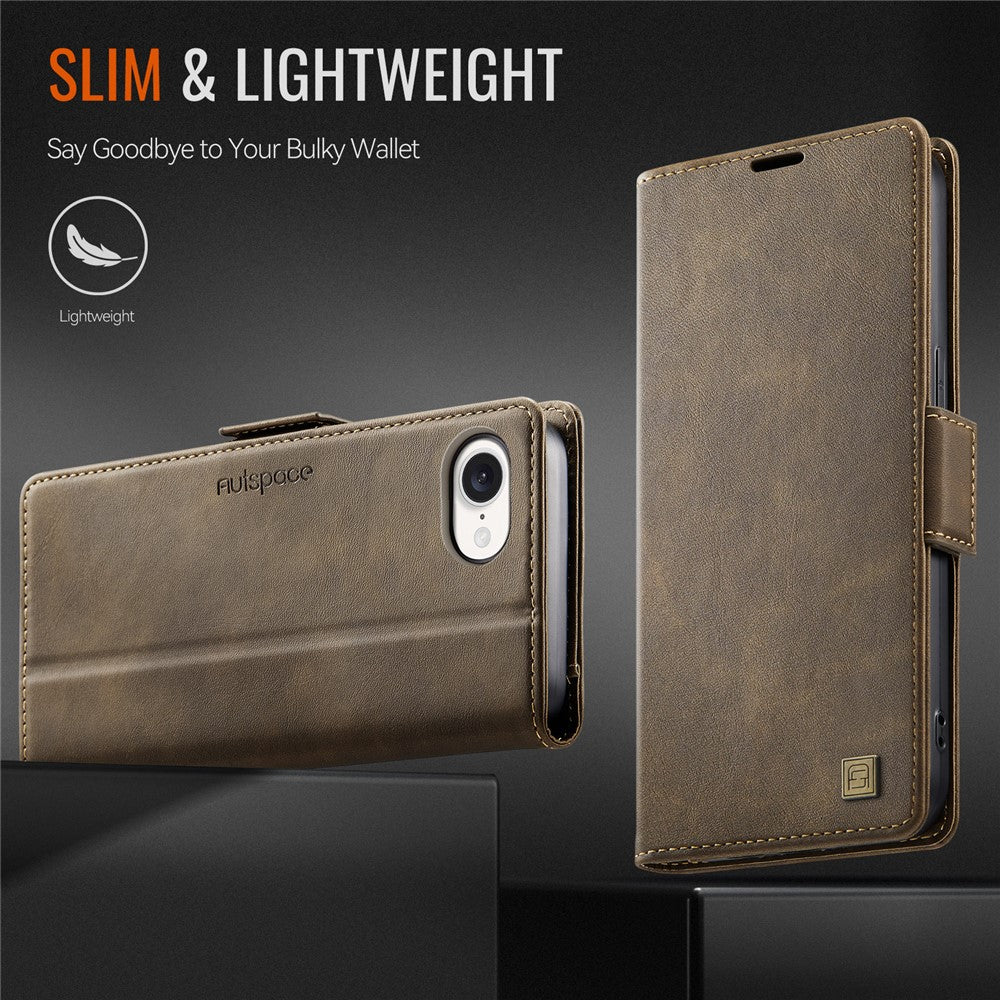 AUTSPACE For iPhone 17e / 16e Case  A11 RFID Blocking Retro Leather Cell Phone Wallet Cover