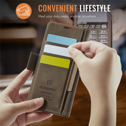AUTSPACE For iPhone 17e / 16e Case  A11 RFID Blocking Retro Leather Cell Phone Wallet Cover