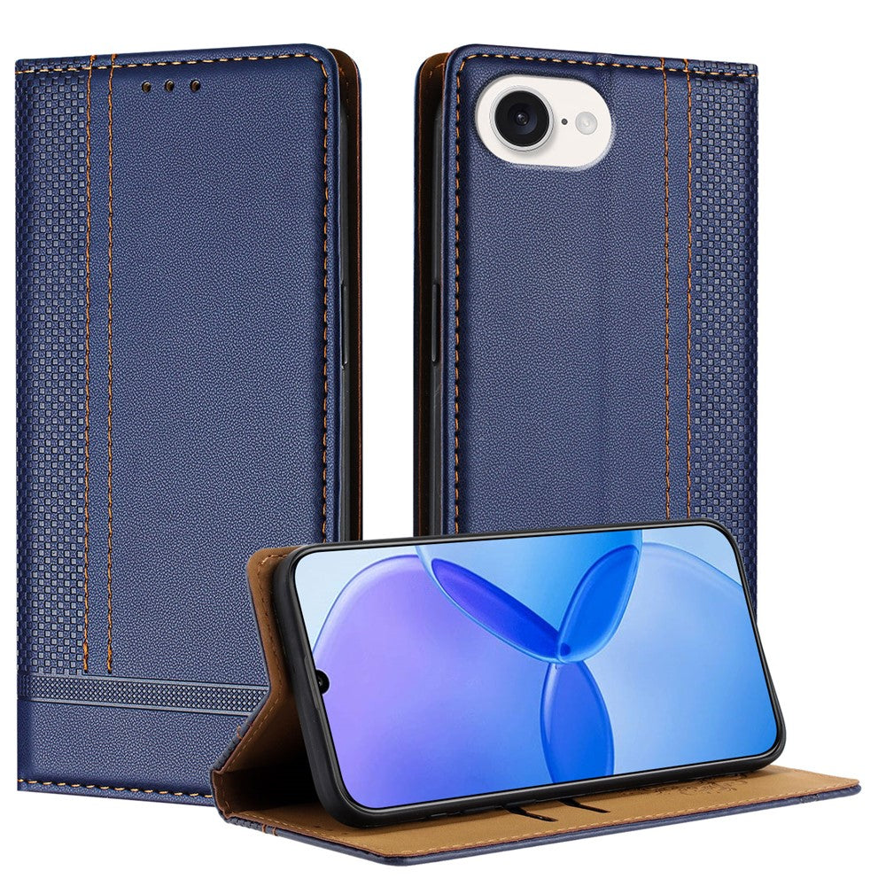 For iPhone 17e / 16e Case L-Shaped Grid Pattern Leather Stand Phone Cover with Card Slots