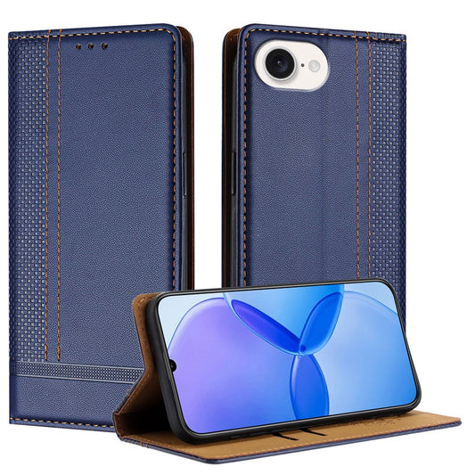 For iPhone 17e / 16e Case L-Shaped Grid Pattern Leather Stand Phone Cover with Card Slots