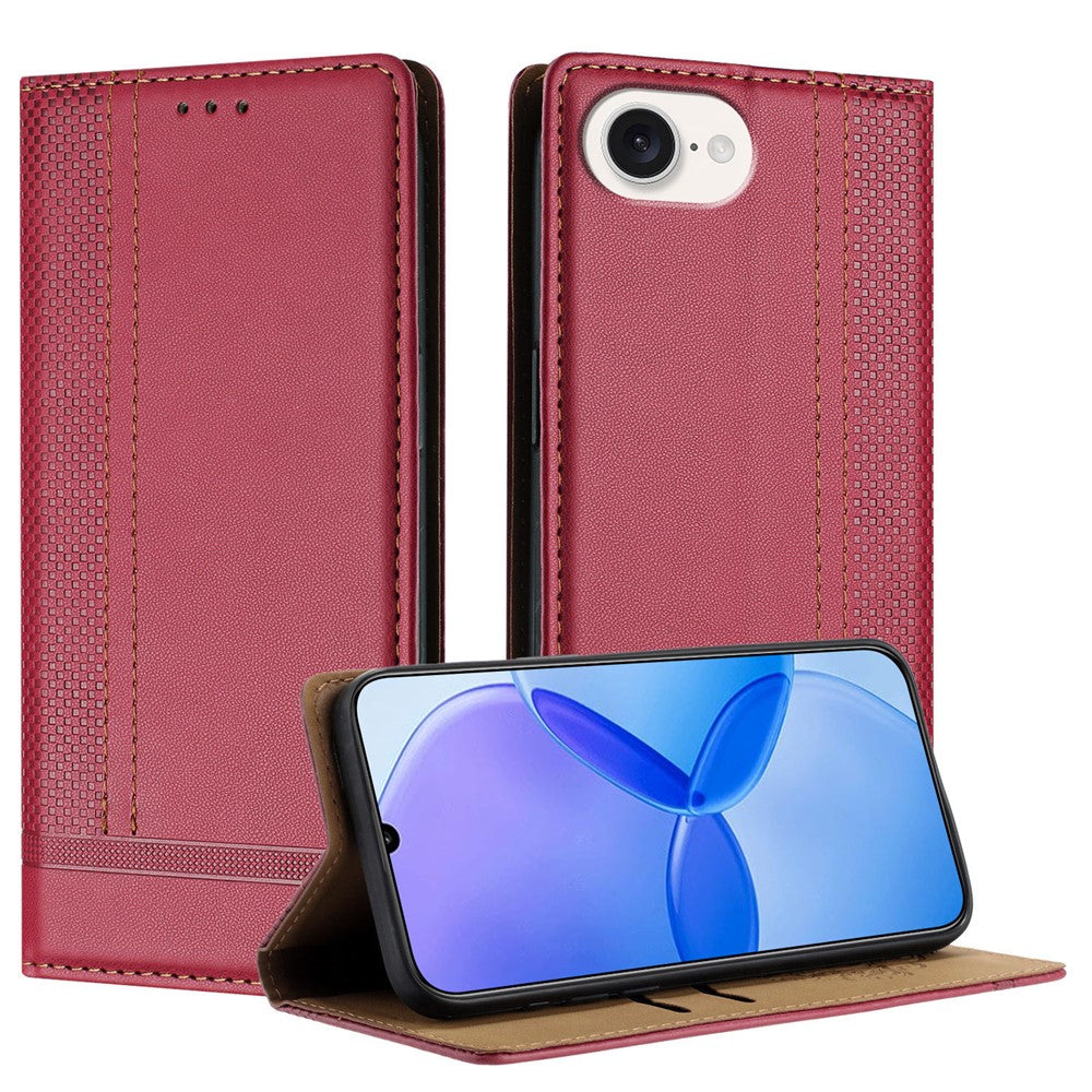 For iPhone 17e / 16e Case L-Shaped Grid Pattern Leather Stand Phone Cover with Card Slots