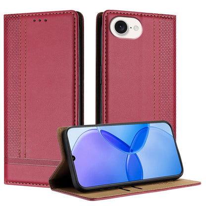 For iPhone 17e / 16e Case L-Shaped Grid Pattern Leather Stand Phone Cover with Card Slots