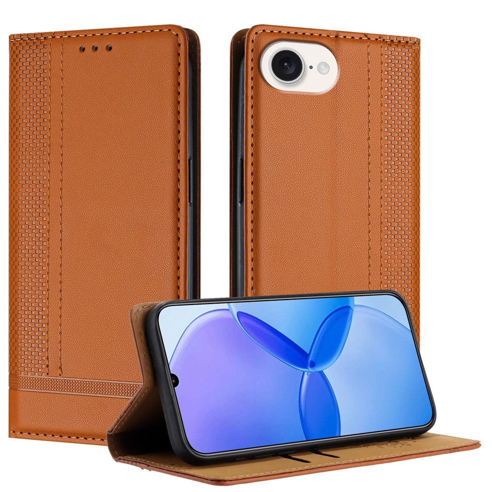 For iPhone 17e / 16e Case L-Shaped Grid Pattern Leather Stand Phone Cover with Card Slots