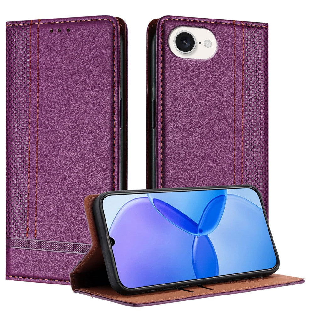 For iPhone 17e / 16e Case L-Shaped Grid Pattern Leather Stand Phone Cover with Card Slots