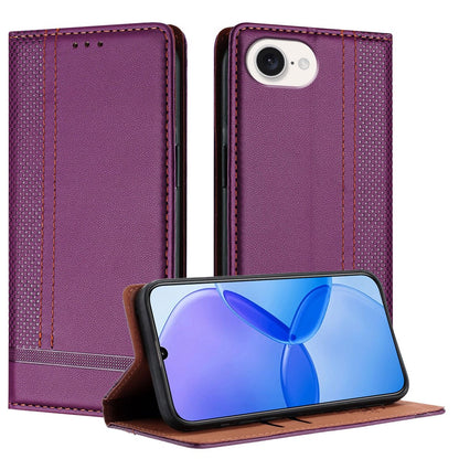 For iPhone 17e / 16e Case L-Shaped Grid Pattern Leather Stand Phone Cover with Card Slots