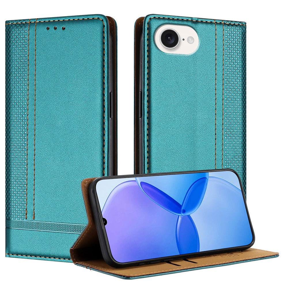For iPhone 17e / 16e Case L-Shaped Grid Pattern Leather Stand Phone Cover with Card Slots