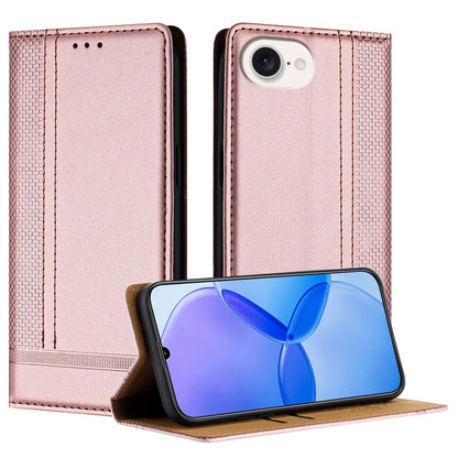 For iPhone 17e / 16e Case L-Shaped Grid Pattern Leather Stand Phone Cover with Card Slots