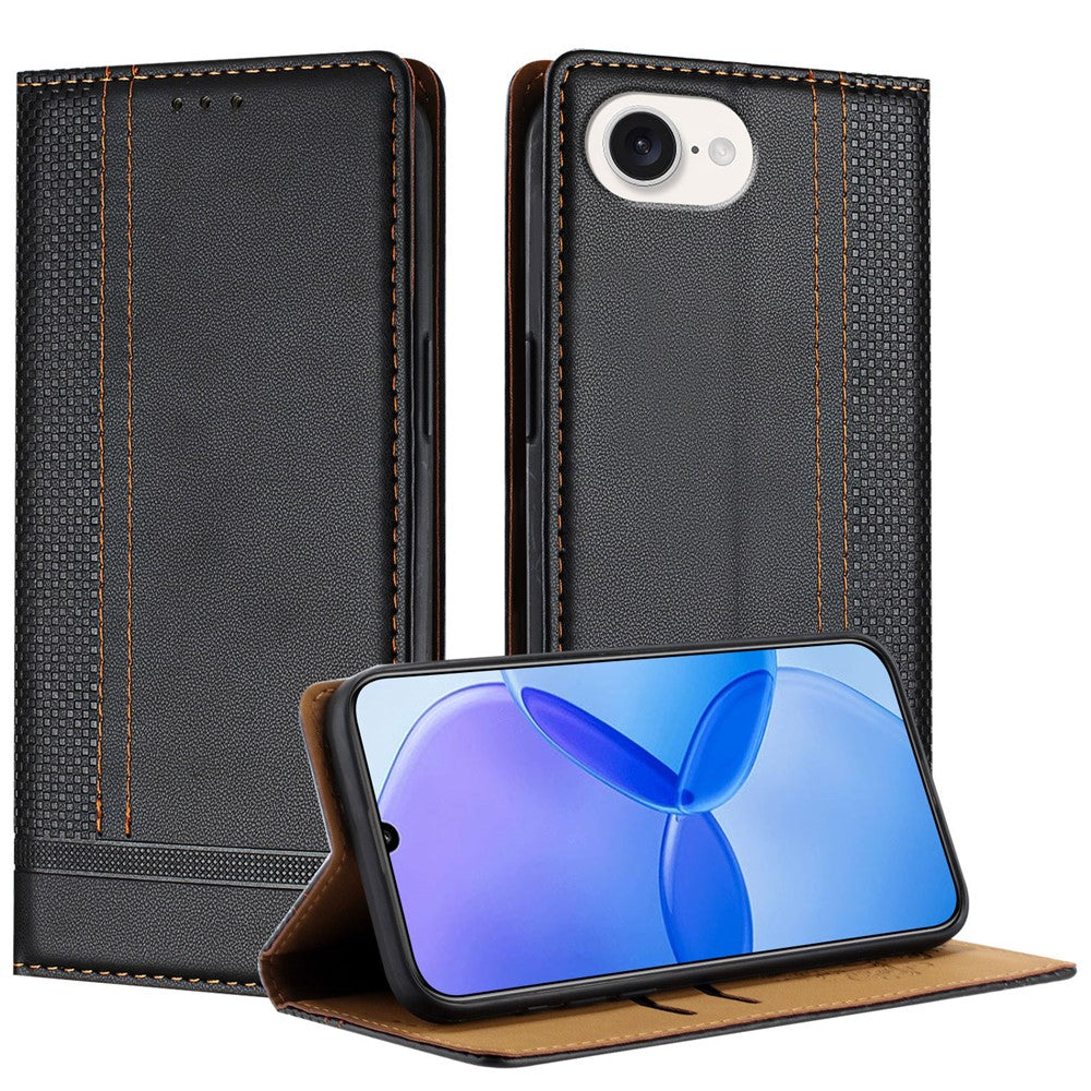 For iPhone 17e / 16e Case L-Shaped Grid Pattern Leather Stand Phone Cover with Card Slots