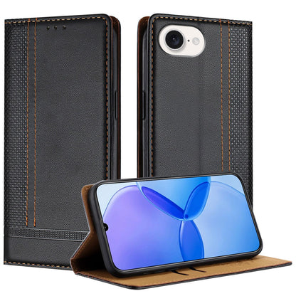 For iPhone 17e / 16e Case L-Shaped Grid Pattern Leather Stand Phone Cover with Card Slots