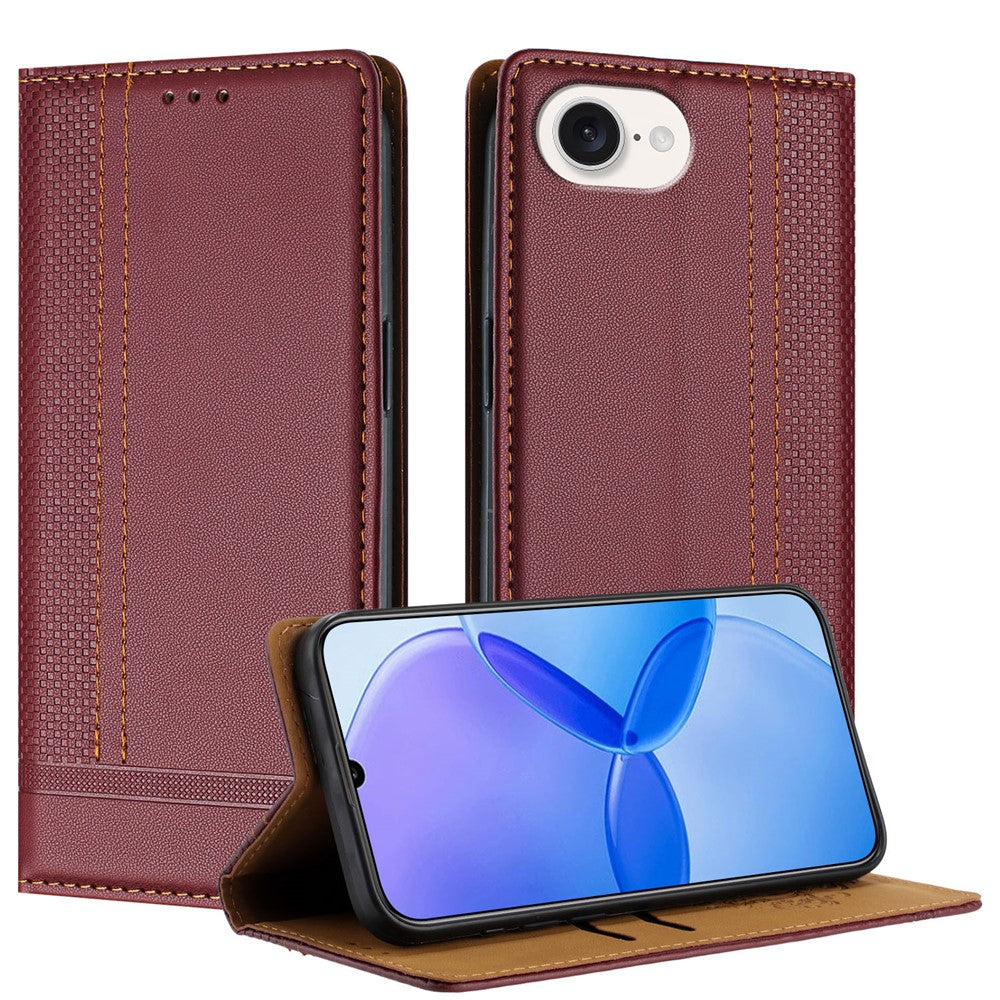 For iPhone 17e / 16e Case L-Shaped Grid Pattern Leather Stand Phone Cover with Card Slots