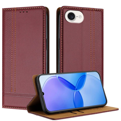 For iPhone 17e / 16e Case L-Shaped Grid Pattern Leather Stand Phone Cover with Card Slots