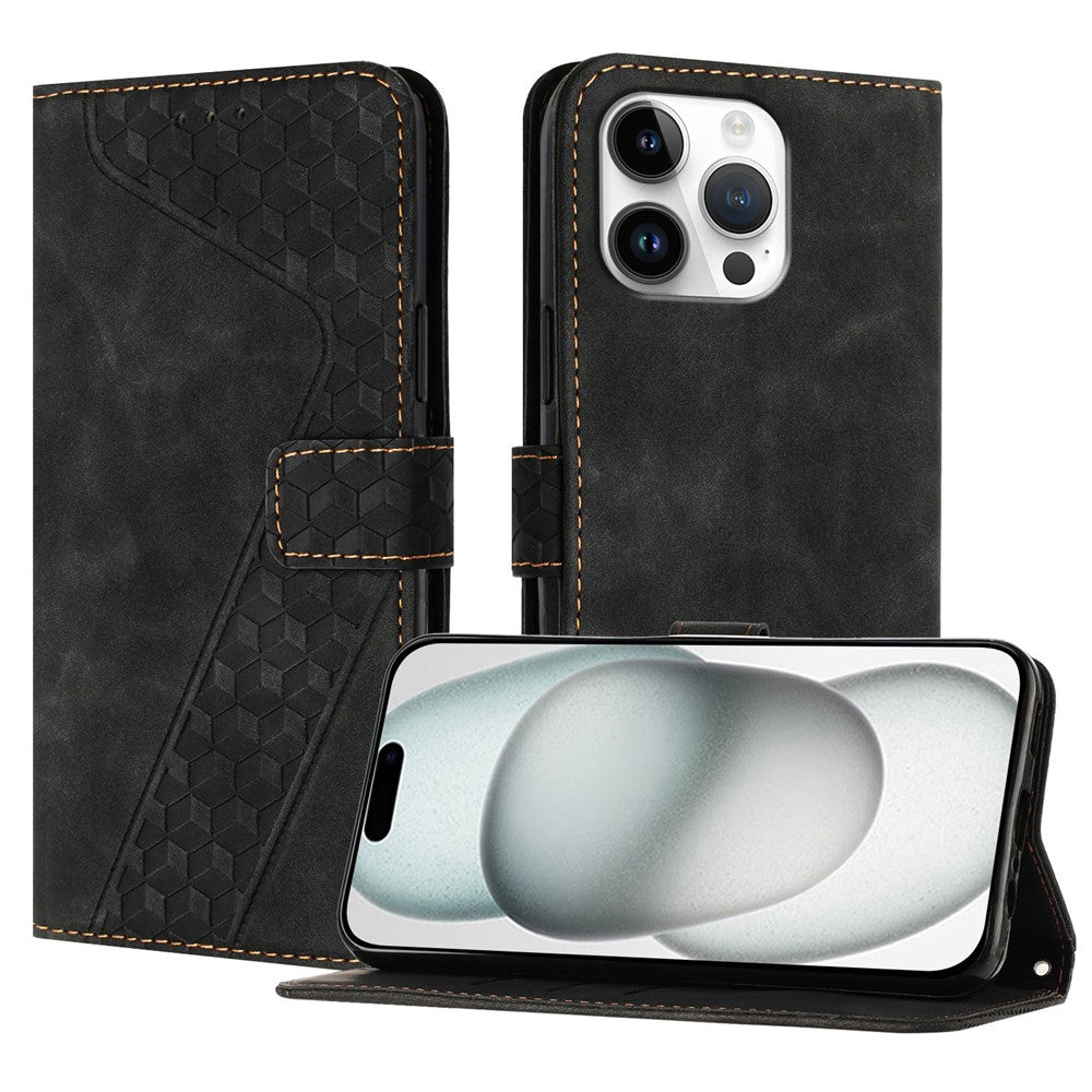 For iPhone 16 Pro Max Leather Case 7-Shaped Pattern Wallet Stand Shockproof Phone Cover