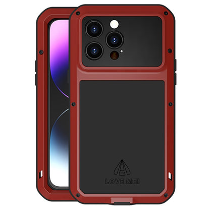 LOVE MEI For iPhone 14 Pro Max Silicone + Metal Shockproof Dust-proof Case with Tempered Glass Film
