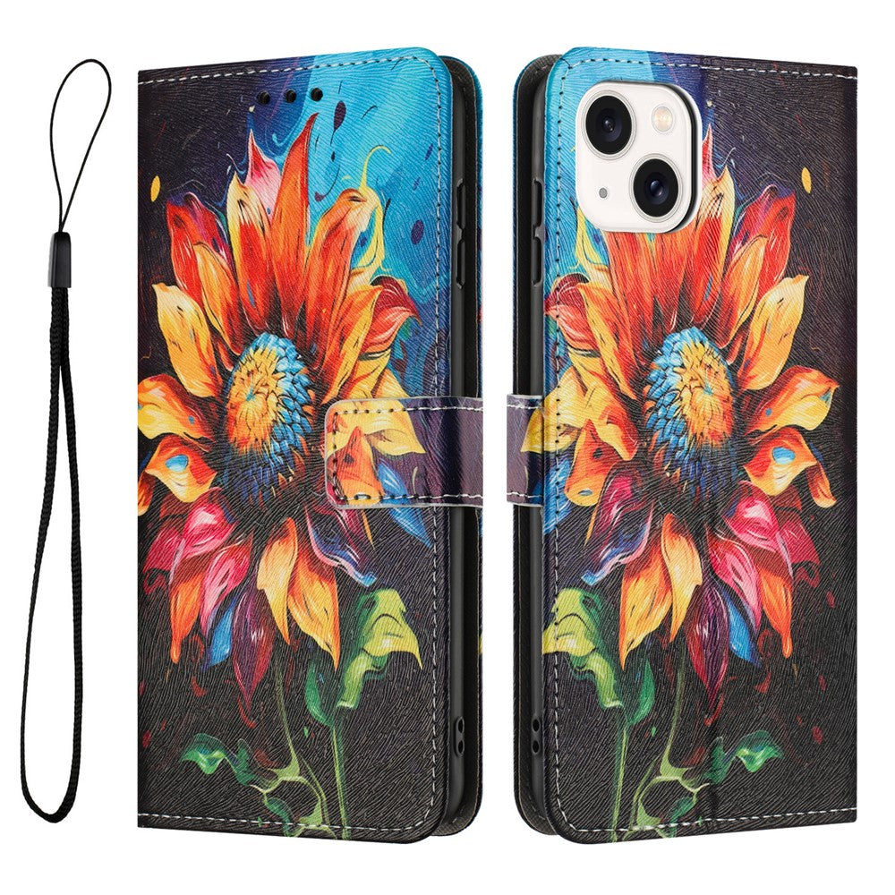 YX-2501 For iPhone 14 / 13 Case Pattern Printing PU Leather Wallet Phone Cover with Lanyard