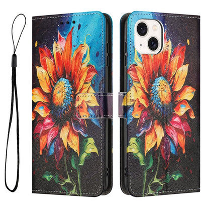 YX-2501 For iPhone 14 / 13 Case Pattern Printing PU Leather Wallet Phone Cover with Lanyard