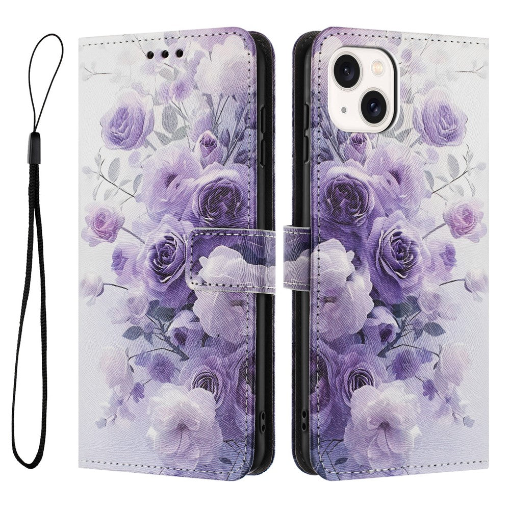 YX-2501 For iPhone 14 / 13 Case Pattern Printing PU Leather Wallet Phone Cover with Lanyard