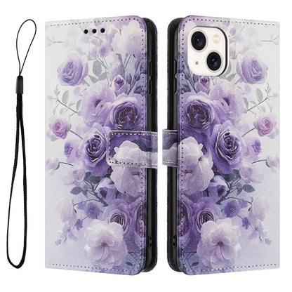 YX-2501 For iPhone 14 / 13 Case Pattern Printing PU Leather Wallet Phone Cover with Lanyard