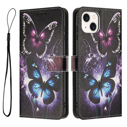 YX-2501 For iPhone 14 / 13 Case Pattern Printing PU Leather Wallet Phone Cover with Lanyard