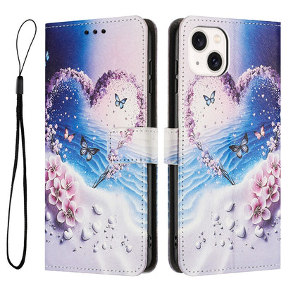 YX-2501 For iPhone 14 / 13 Case Pattern Printing PU Leather Wallet Phone Cover with Lanyard