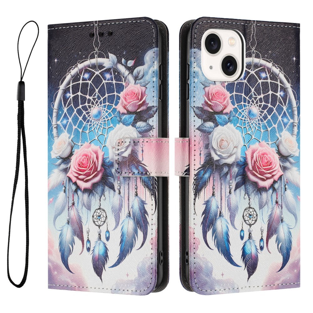 YX-2501 For iPhone 14 / 13 Case Pattern Printing PU Leather Wallet Phone Cover with Lanyard