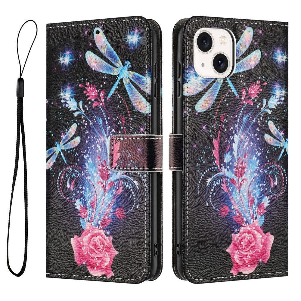YX-2501 For iPhone 14 / 13 Case Pattern Printing PU Leather Wallet Phone Cover with Lanyard