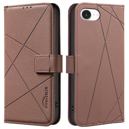 BINFEN COLOR BF35 For iPhone 17e / 16e Case RFID Blocking Wallet Stand Geometry Imprinted Leather Phone Cover