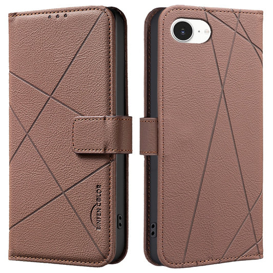 BINFEN COLOR BF35 For iPhone 17e / 16e Case RFID Blocking Wallet Stand Geometry Imprinted Leather Phone Cover
