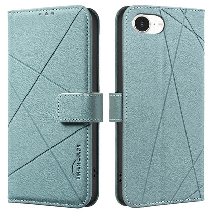 BINFEN COLOR BF35 For iPhone 17e / 16e Case RFID Blocking Wallet Stand Geometry Imprinted Leather Phone Cover