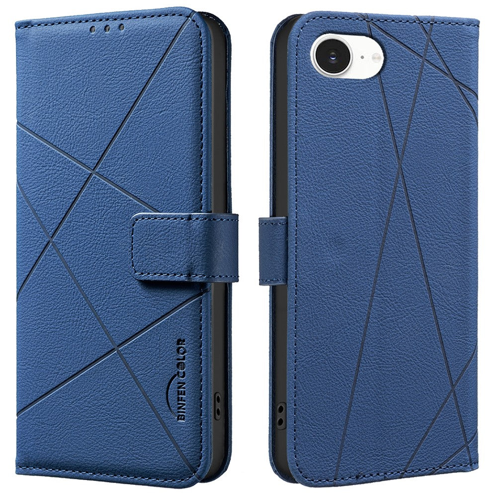 BINFEN COLOR BF35 For iPhone 17e / 16e Case RFID Blocking Wallet Stand Geometry Imprinted Leather Phone Cover
