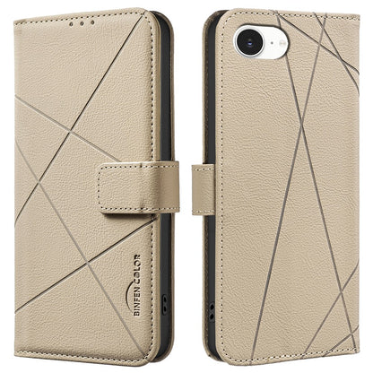 BINFEN COLOR BF35 For iPhone 17e / 16e Case RFID Blocking Wallet Stand Geometry Imprinted Leather Phone Cover