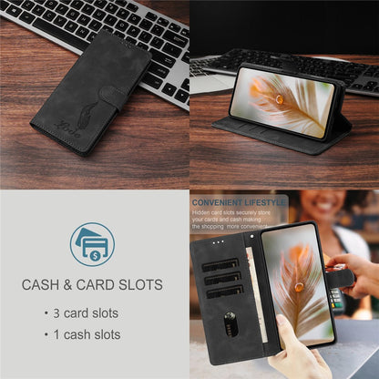 For iPhone 17e / 16e Case Imprinted Feather PU Leather Wallet Phone Cover with Wrist Strap