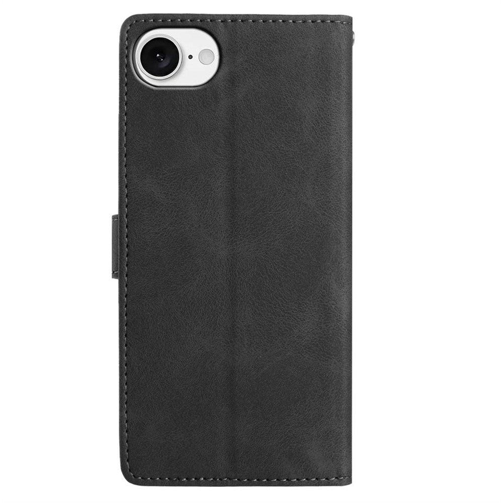 For iPhone 17e / 16e Case Imprinted Feather PU Leather Wallet Phone Cover with Wrist Strap