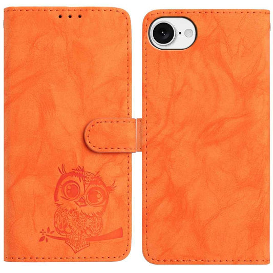 For iPhone 17e / 16e Case Owl Imprinted PU Leather Wallet Phone Cover with Wrist Strap