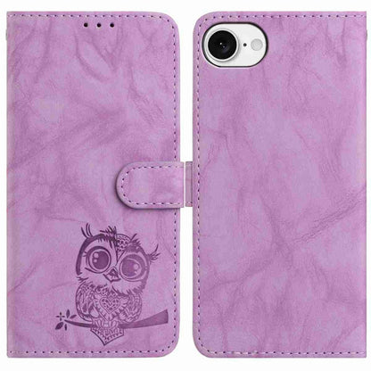 For iPhone 17e / 16e Case Owl Imprinted PU Leather Wallet Phone Cover with Wrist Strap