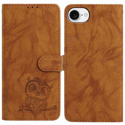 For iPhone 17e / 16e Case Owl Imprinted PU Leather Wallet Phone Cover with Wrist Strap