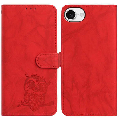 For iPhone 17e / 16e Case Owl Imprinted PU Leather Wallet Phone Cover with Wrist Strap