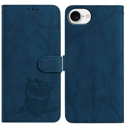 For iPhone 17e / 16e Case Owl Imprinted PU Leather Wallet Phone Cover with Wrist Strap