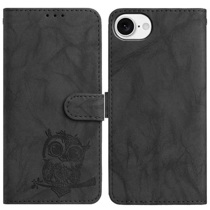 For iPhone 17e / 16e Case Owl Imprinted PU Leather Wallet Phone Cover with Wrist Strap