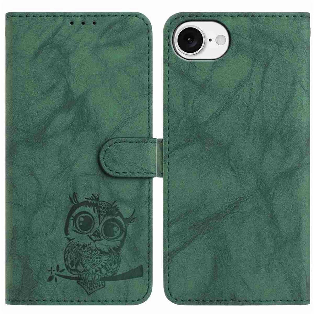 For iPhone 17e / 16e Case Owl Imprinted PU Leather Wallet Phone Cover with Wrist Strap