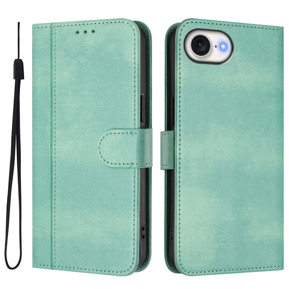 For iPhone 17e / 16e Case Wallet Stand Retro Texture Leather Phone Cover with Lanyard