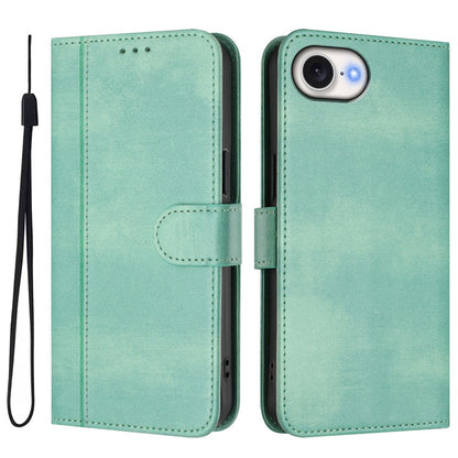 For iPhone 17e / 16e Case Wallet Stand Retro Texture Leather Phone Cover with Lanyard