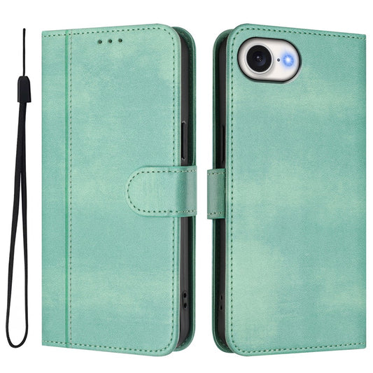 For iPhone 17e / 16e Case Wallet Stand Retro Texture Leather Phone Cover with Lanyard