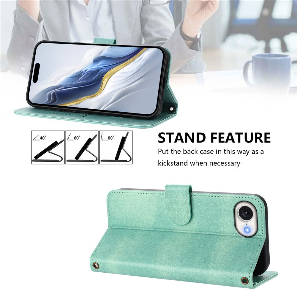 For iPhone 17e / 16e Case Wallet Stand Retro Texture Leather Phone Cover with Lanyard