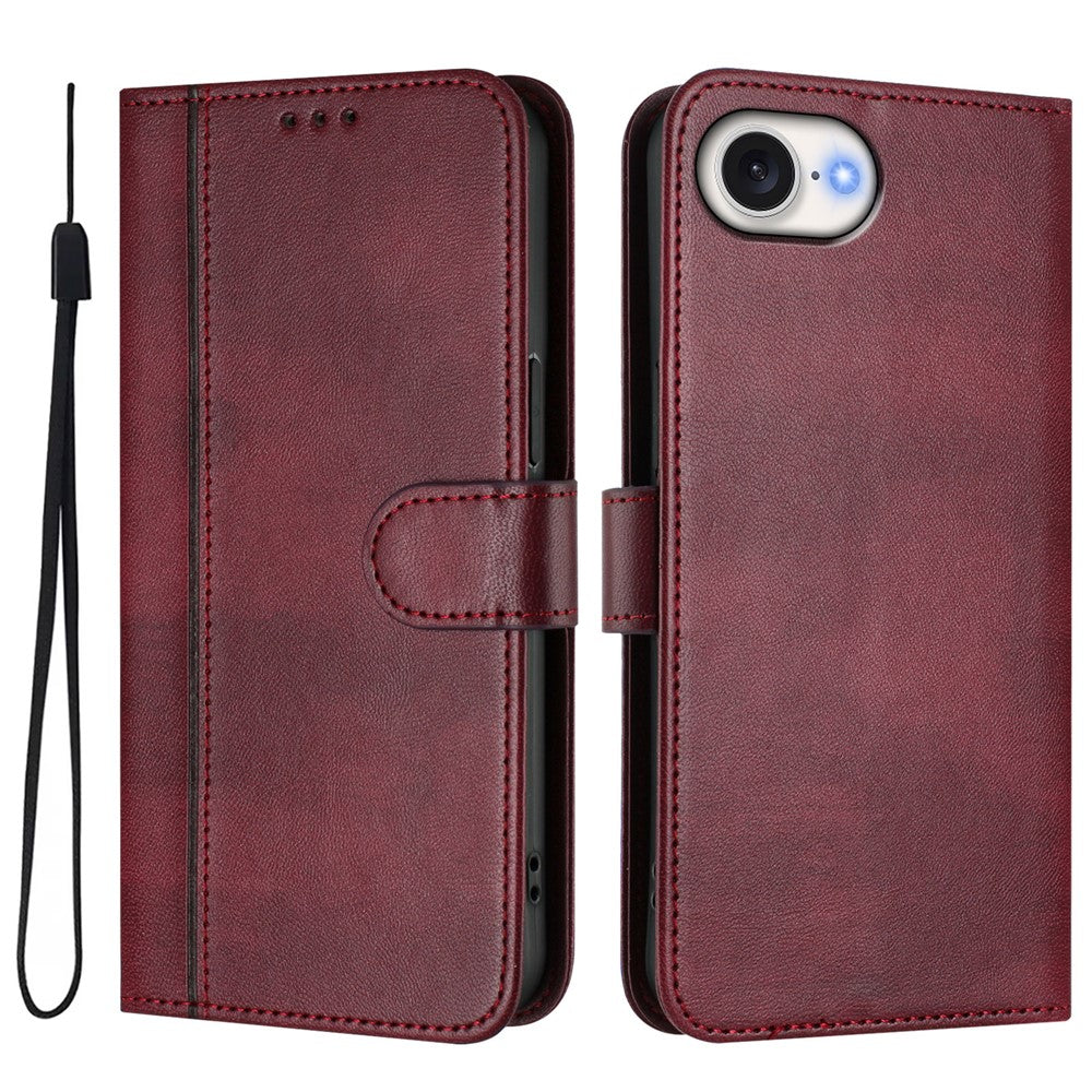 For iPhone 17e / 16e Case Wallet Stand Retro Texture Leather Phone Cover with Lanyard