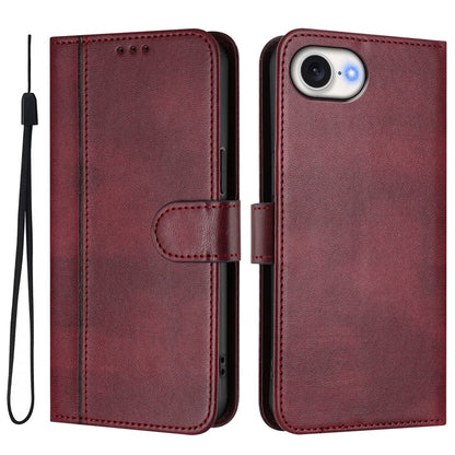 For iPhone 17e / 16e Case Wallet Stand Retro Texture Leather Phone Cover with Lanyard